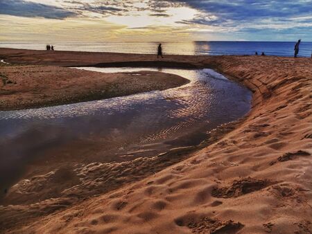 The sunset with sand at sea in thailandの写真素材