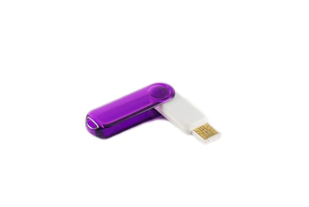 The purple flash drive on white background