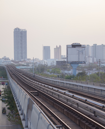 railway and city view on sunset, bangkok