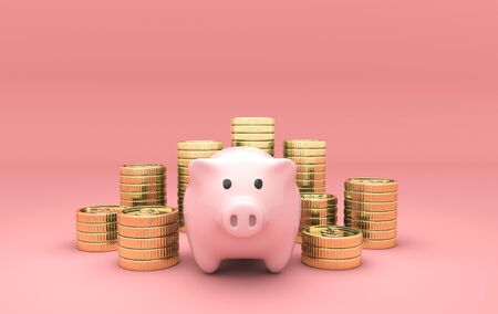 A pile of money and Piggy bank