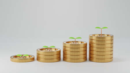 Coins gold .Concept of saving or money, investment in bank.の写真素材
