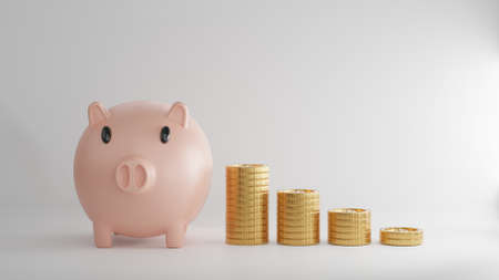 Piggy bank with coins.Concept of saving or money, investment in bank.の写真素材