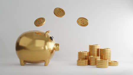 Piggy bank with coins.Concept of saving or money, investment in bank.の写真素材