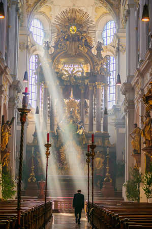 The ray of light shines through windows in St. Peter's Church in Munich, Germany No.4のeditorial素材