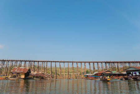 Old wooden bridge at Sangkhlaburi, Thailandの写真素材