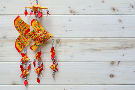 Handmade carp  made of palm leafの写真素材