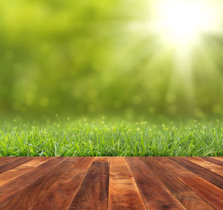 Wood floor with  bokeh and sunlight.の写真素材