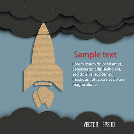 Space rocket launch,Cardboard texture. Vector illustrationのイラスト素材