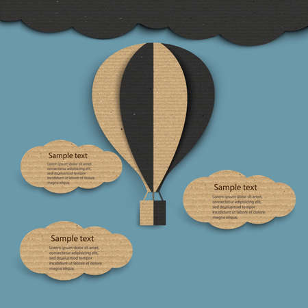 Paper hot air balloon with cloud ,Cardboard texture. Vector illustrationのイラスト素材