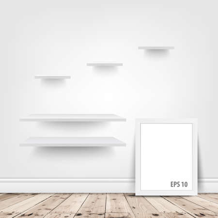 white shelves and blank frame in roomのイラスト素材