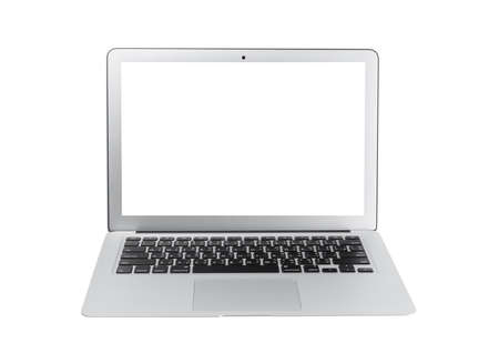 Laptop with blank white screen. Isolated on white backgroundの写真素材