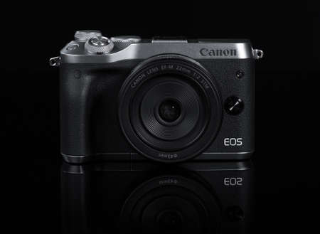 BANGKOK, THAILAND - July 27,2017: Photo of Canon Eos m6 mirrorless camera on black background