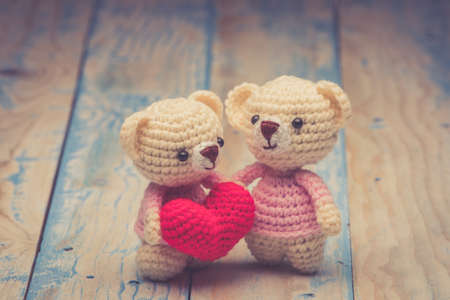 Couple teddy Bear on table,Valentines Day Backgroundの写真素材