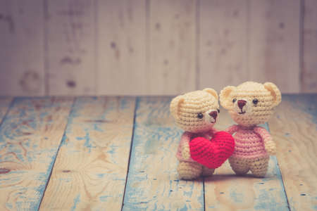 Couple teddy Bear on table,Valentines Day Backgroundの写真素材