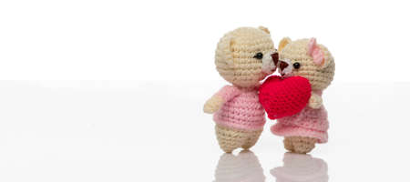 Couple teddy Bear on white backgroundの写真素材