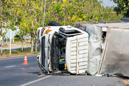 Truck accident on roadのeditorial素材