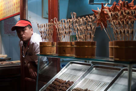 Food vendors at Wangfujing snack marketのeditorial素材