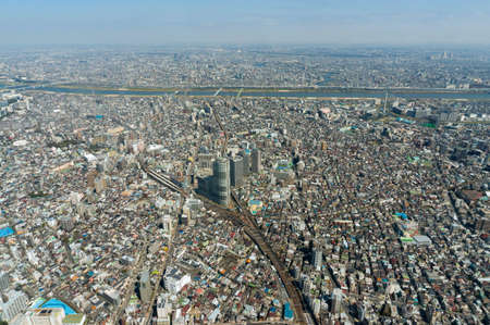 Tokyo bird eye view cityscape and Arakawa river, Tokyo, Japan
