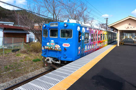 Yamanashi, Japan - Mar 19, 2016 : Thomas Land train, one of the Fujikyu Railway Line between Otsuki and Kawaguchiko station.のeditorial素材