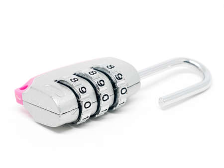 Unlocked combination old padlock isolated on white background