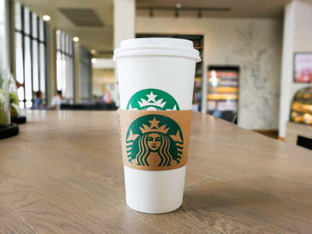 Bangkok, Thailand - Aug 26, 2017 : A cup of Starbucks coffee blended beverages, hot coffee.のeditorial素材