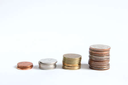 Grow up of stacking coin on white background