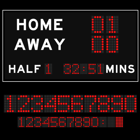 Scoreboard with redLED digital font display on black backgroundのイラスト素材