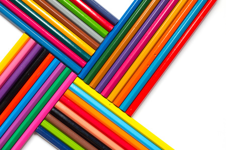 Abstract composition of color pencil placed on white backgroundの写真素材