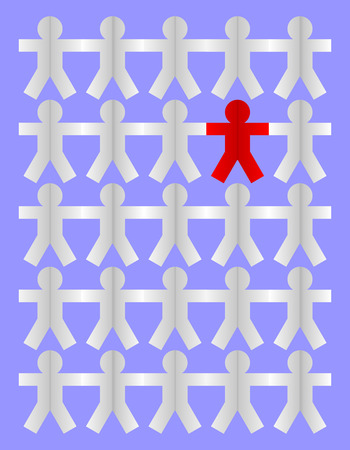 Red man paper cut difference from another white group on pale blue backgroundのイラスト素材
