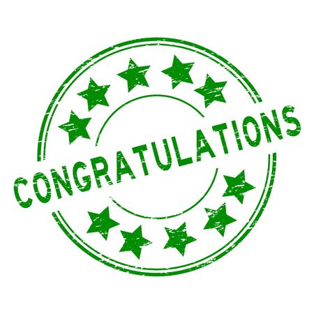 Grunge green congratulations with star icon round rubber stampのイラスト素材