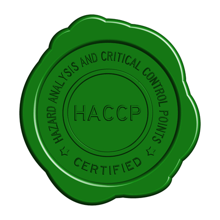 Green HACCP (Hazard analysis and critical control points) round wax seal on white backgroundのイラスト素材