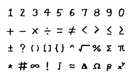 Set of black hand drawing mathmetical sign on white backgroundのイラスト素材