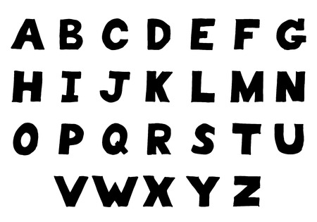 Black color hand drawing of english alphabet on white backgroundのイラスト素材