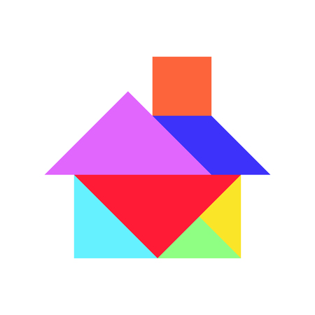 Color tangram puzzle in home shape on white background (Vector)のイラスト素材