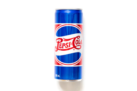 Bangkok, Thailand, March 16, 2018 : Pepsi cola aluminium can size 245 ml on white background