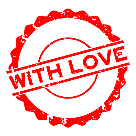 Grunge red with love word round rubber seal stamp on white backgroundのイラスト素材