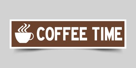 Grunge brown coffee time word with cup icon square seal sticker on gray backgroundのイラスト素材