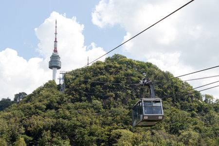 Sep 1, 2018, Seoul, South Korea : Traveller on cable car from N seoul tower on Namsan mountain at Seoul, South Koreaのeditorial素材