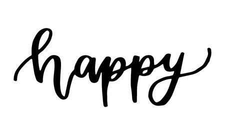 Black color hand writing in word happy on white background (vector)のイラスト素材