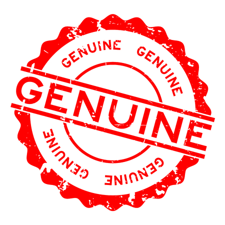 Grunge red genuine word round rubber seal stamp on white backgroundのイラスト素材
