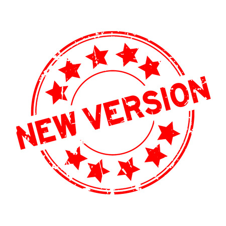 Grunge red new version word with star icon round rubber seal stamp on white backgroundのイラスト素材
