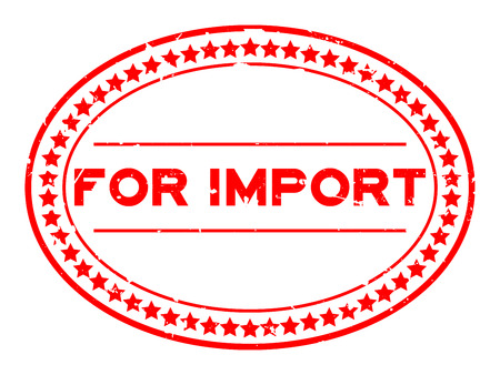 Grunge red for import word oval rubber seal stamp on white backgroundのイラスト素材