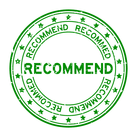 Grunge green recommend word with star icon round rubber seal stamp on white backgroundのイラスト素材