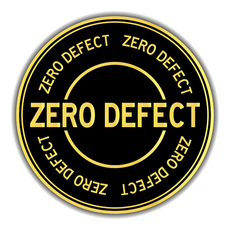 Black and gold color round sticker in word zero defect on white backgroundのイラスト素材