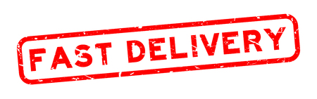 Grunge red fast delivery word square rubber seal stamp on white backgroundのイラスト素材
