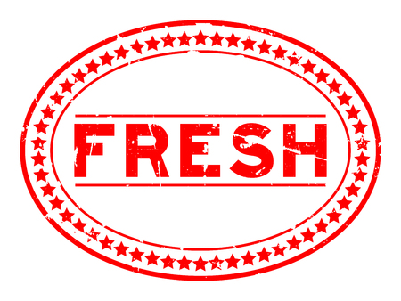 Grunge red fresh word oval rubber seal stamp on white backgroundのイラスト素材