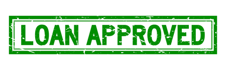 Grunge green loan approved square rubber seal stamp on white backgroundのイラスト素材