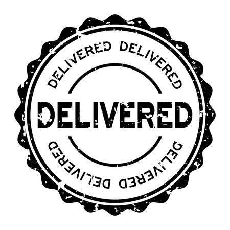 Grunge black delivered word round rubber seal stamp on white backgroundのイラスト素材