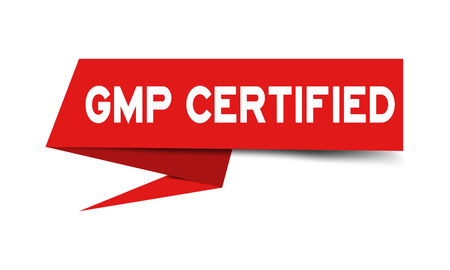 Red paper speech banner with word GMP (Abbreviation of good manufacturing practice) certified on white background (Vector)のイラスト素材
