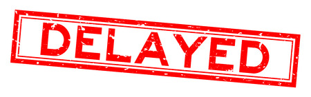 Grunge red delayed word square rubber seal stamp on white backgroundのイラスト素材